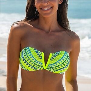NWT Popvil Neon Yellow and Blue Women's Swim Top size XL